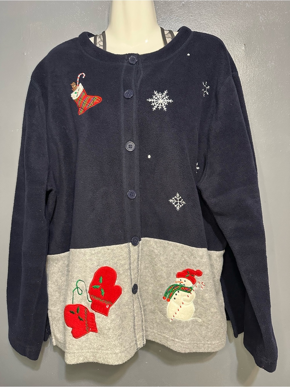 Preview International Navy and Gray Holiday Embroidered Cardigan
